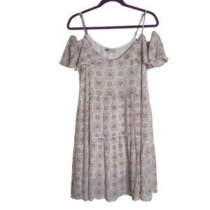 So Goods For Life Strappy Dress Womens Size M Floral Off-Shoulder Tiered Boho Da